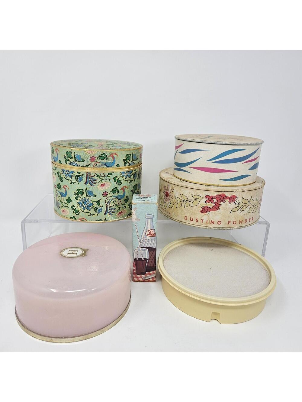 5 Vintage Dusting Powder Boxes Advertising Vanity Collectibles 1 Avon Lip Pomade